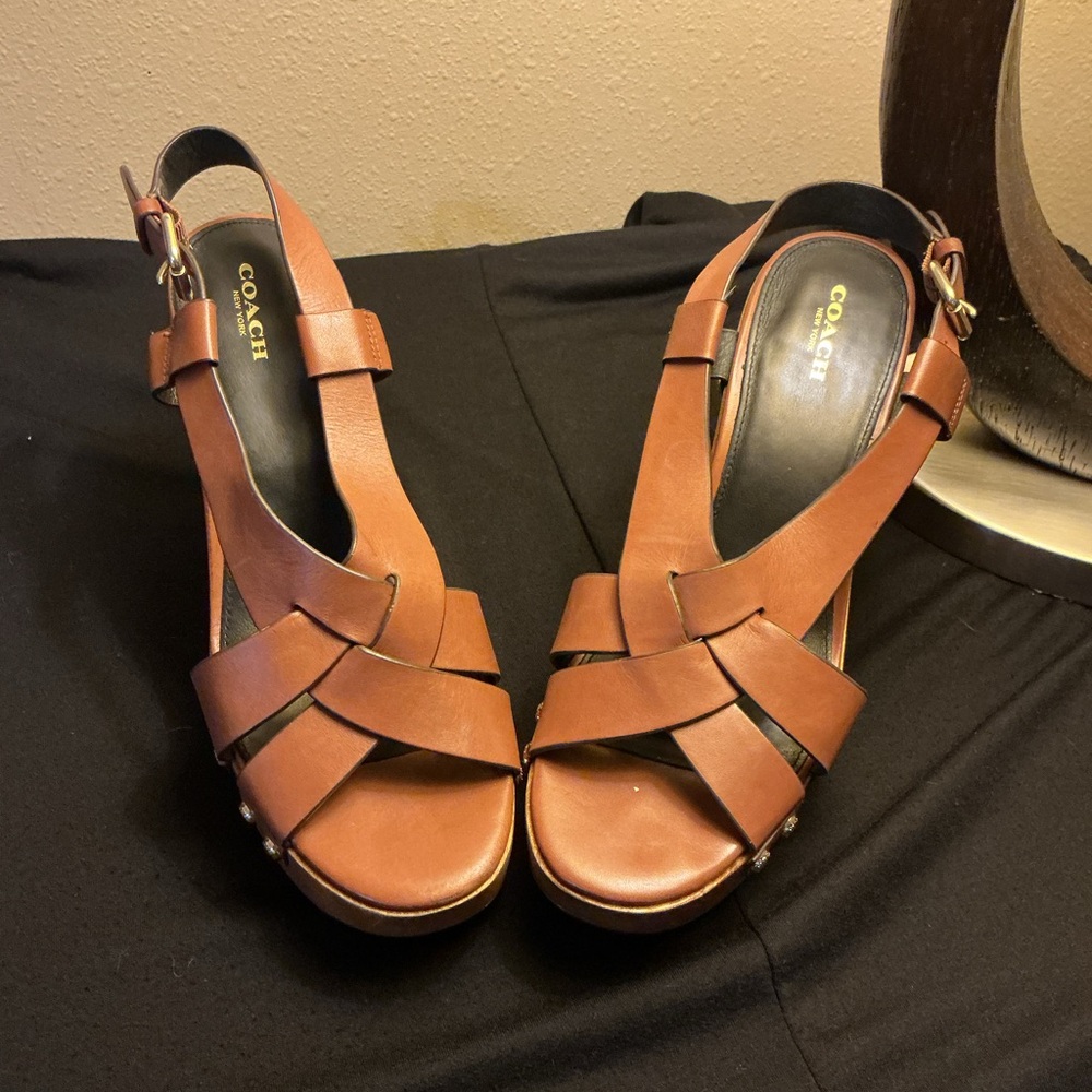 Coach Brown Leather Sandals with Strappy Design
